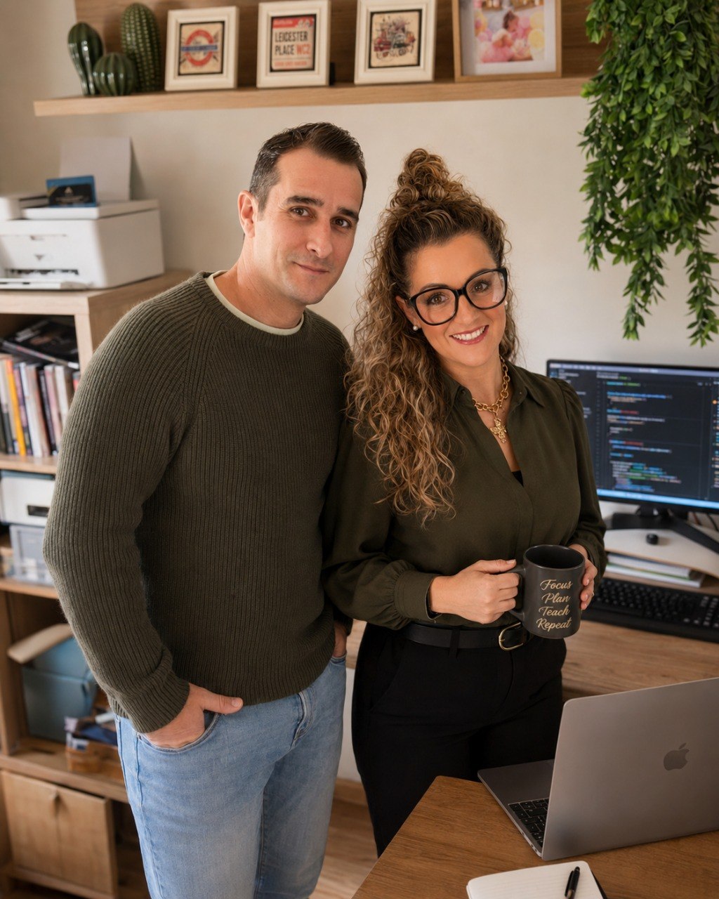 Bea y Juan en su espacio de trabajo