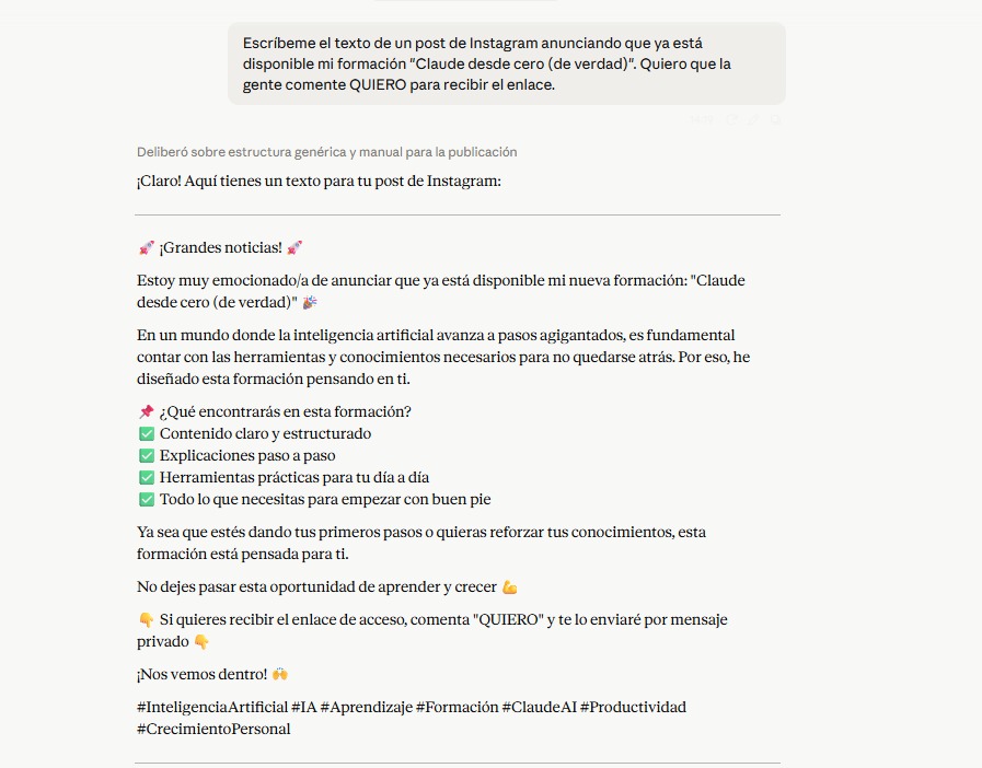 Resultado genérico de Claude sin configurar
